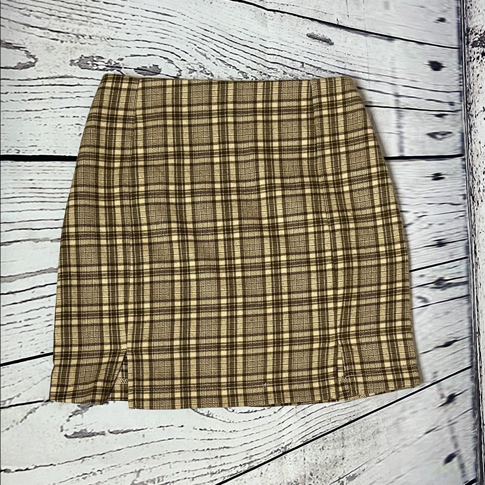 Love on a Hanger Plaid Pencil Skirt in Tan and Brown